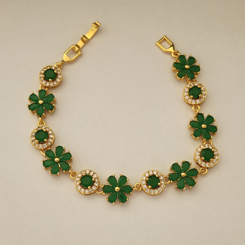 New 18K Gold Plated Emerald Diamond Flower Bracelet for Women